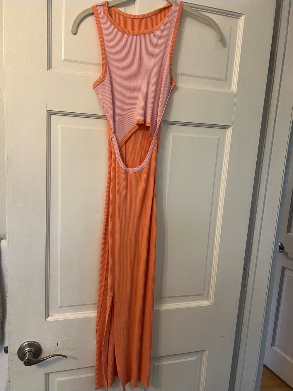 Two-Tone Cutout Maxi Dress in Peach and Pink